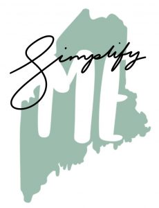 image of the state of Maine in light green with the words 'Simplify Me' across it